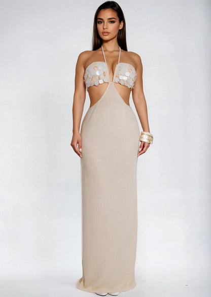 Seashell Siren Knit Maxi Dress - Natural