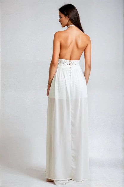 Seaside Blossom Crochet Chiffon Shorts Set – White