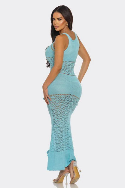 Seaside Serenity Crochet Maxi Dress - Baby Blue