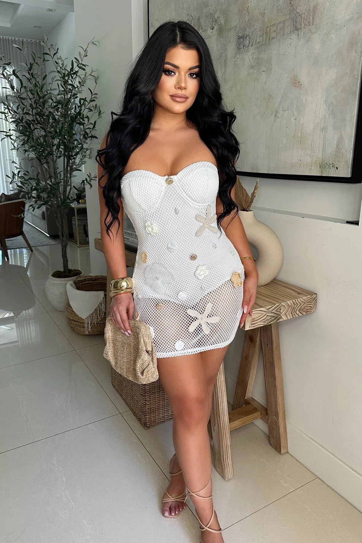 Seaside Treasures Mesh Mini Dress - White