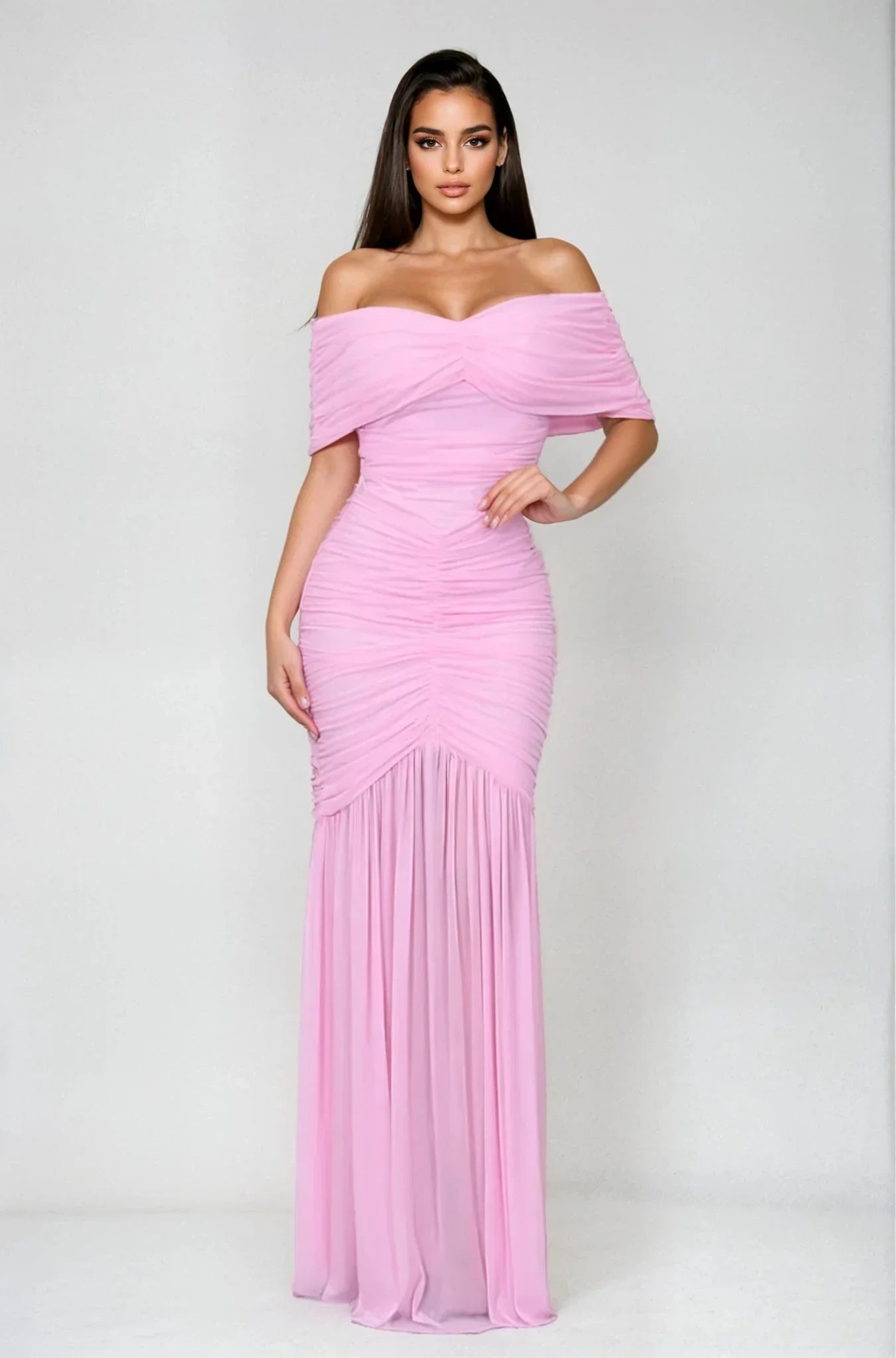 Seraphina Draped Elegance Gown Maxi Dress - Baby Pink