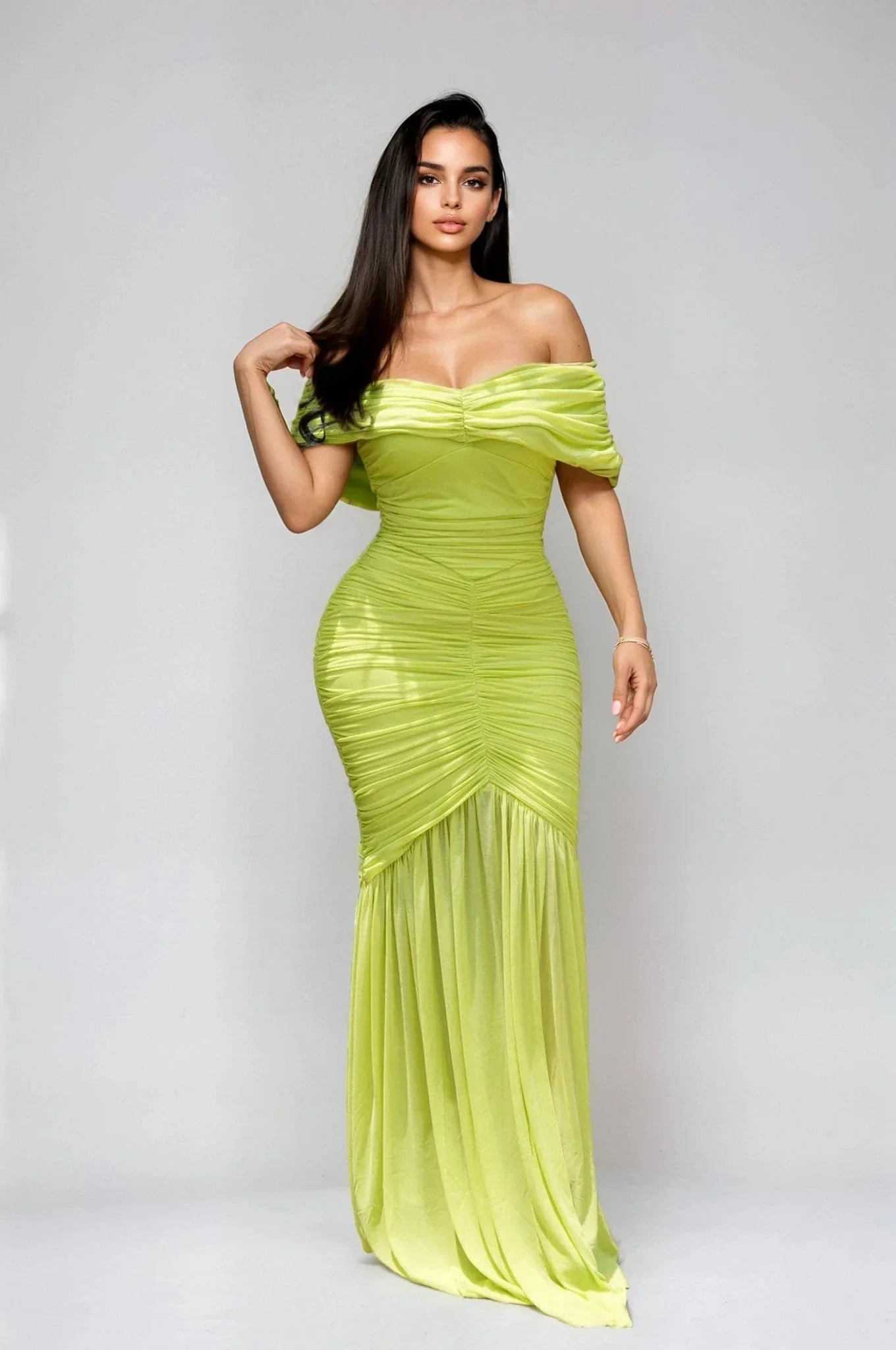 Seraphina Draped Elegance Gown Maxi Dress - Chartreuse