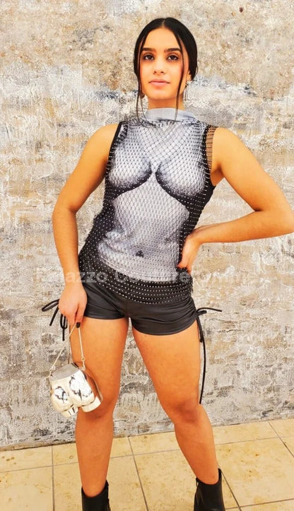 Sexy Black Mesh Top – Stretch Turtle Neck Knit