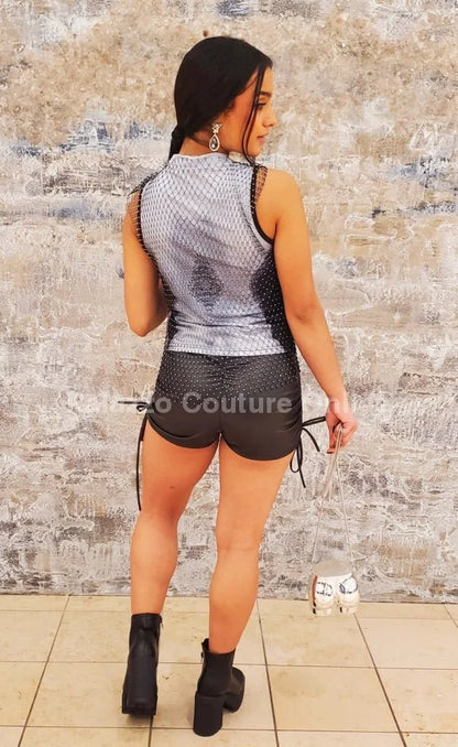 Sexy Black Mesh Top – Stretch Turtle Neck Knit