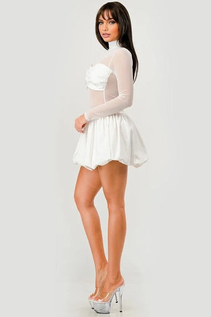Sheer Elegance Puffer Mini Dress