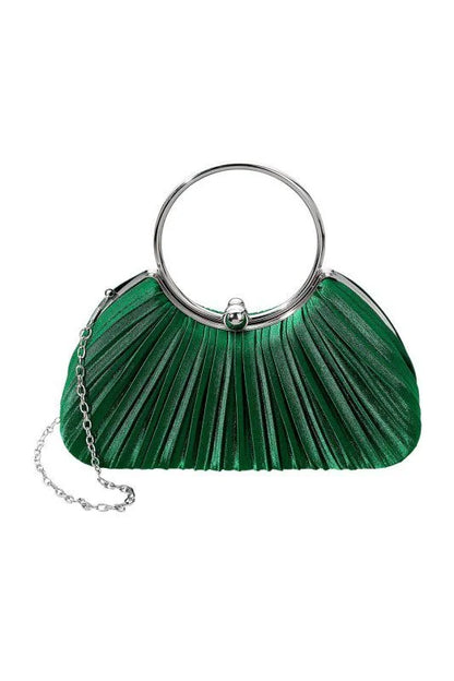 Shimmer Pleated Ring Handle Clutch Bag - Green