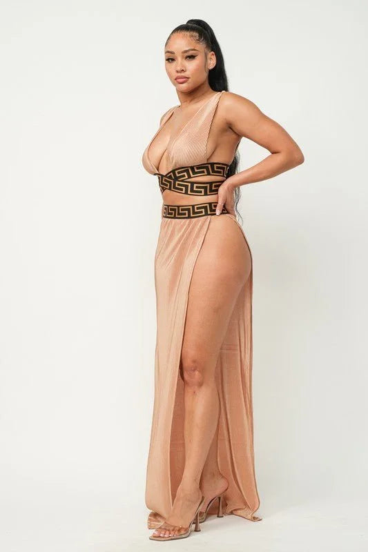 Show me the Meaning of Love Pleated Skirt Set (Khaki)