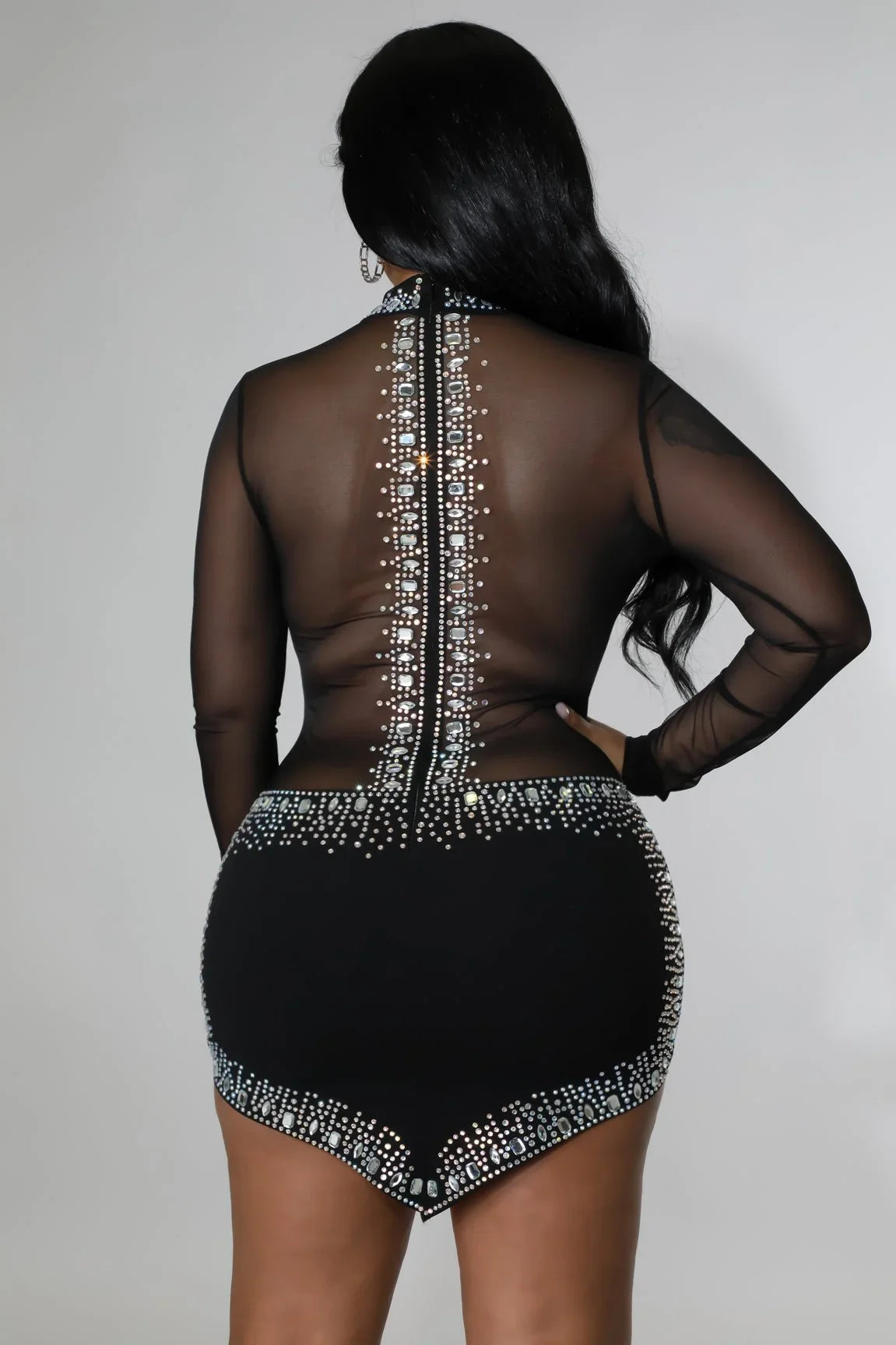 Silhouette Nights Black Rhinestone Dress with Sheer Details