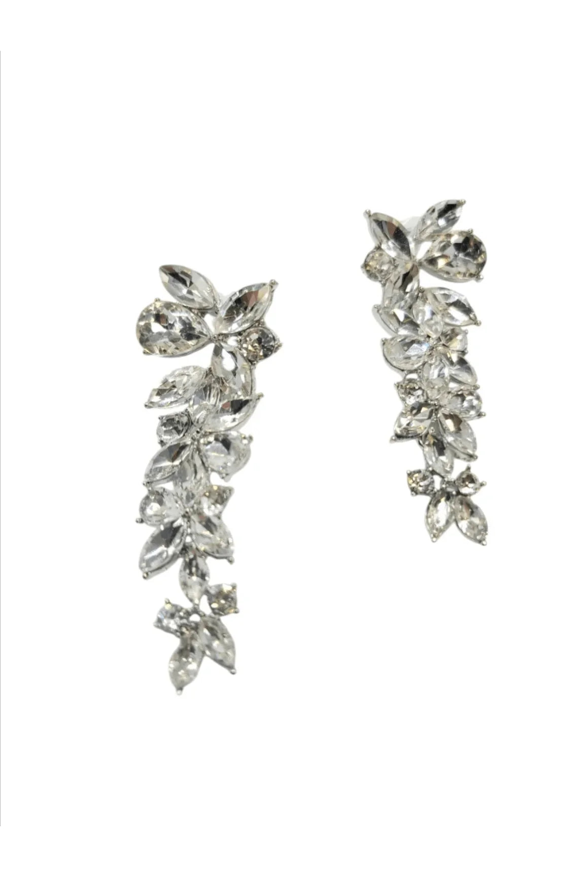 Silver Flower Cascade Evening Earrings