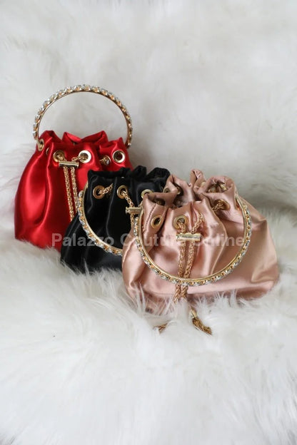 Simone Babe Black Handbag with Rhinestone Handle & Chain