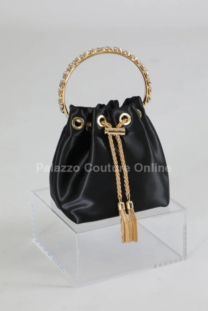 Simone Babe Black Handbag with Rhinestone Handle & Chain