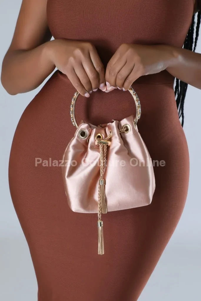 Simone Babe Nude Handbag with Rhinestone Handle & Chain