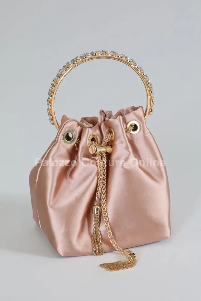 Simone Babe Nude Handbag with Rhinestone Handle & Chain