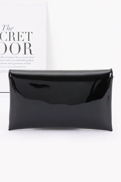 Sleek Enamel Envelope Clutch - Black