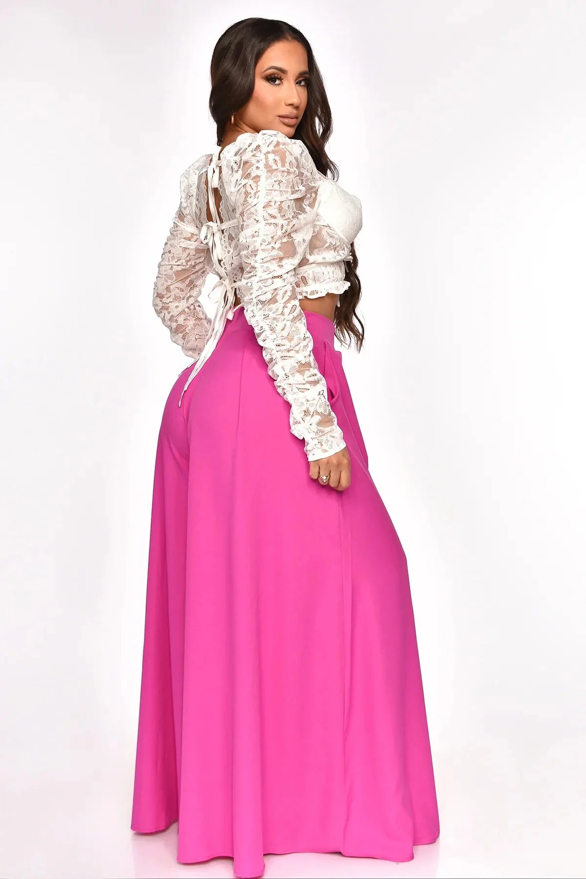 Solid Wide Palazzo Pants (Fuchsia)