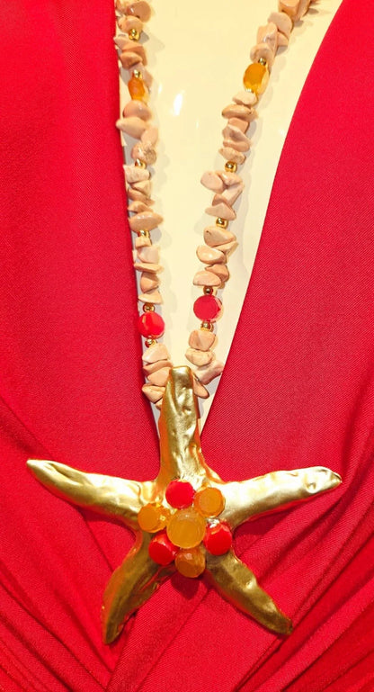Sparkling Starfish Gemstone Necklace in Pink Gold