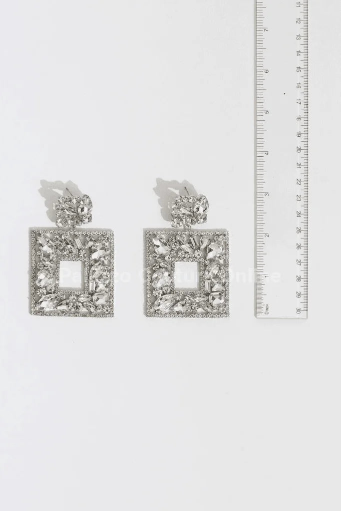 Square Dangle Earrings with Multi Stone Crystal Embellishments