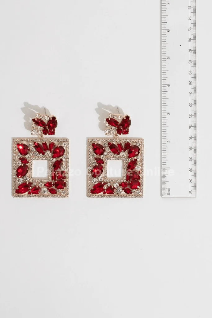 Square Dangle Earrings with Multi Stone Crystal Embellishments