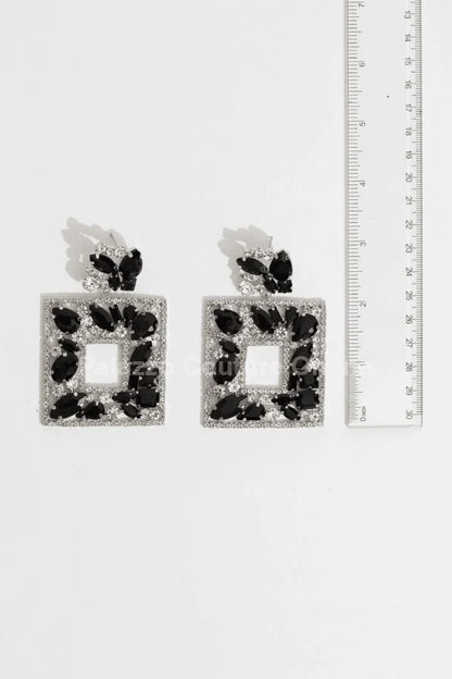 Square Dangle Earrings with Multi Stone Crystal Embellishments