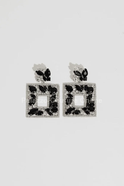 Square Dangle Earrings with Multi Stone Crystal Embellishments