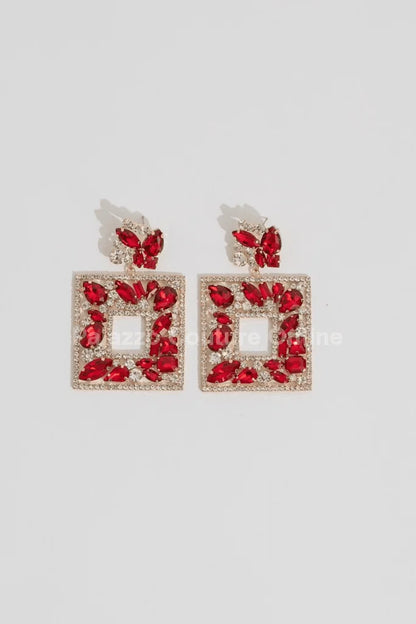 Square Dangle Earrings with Multi Stone Crystal Embellishments
