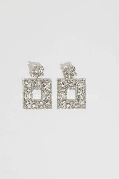 Square Dangle Earrings with Multi Stone Crystal Embellishments