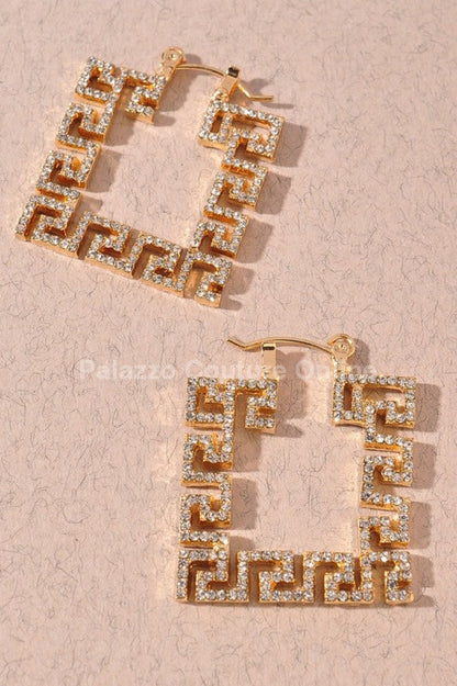 Square Greek Key Hoop Earrings