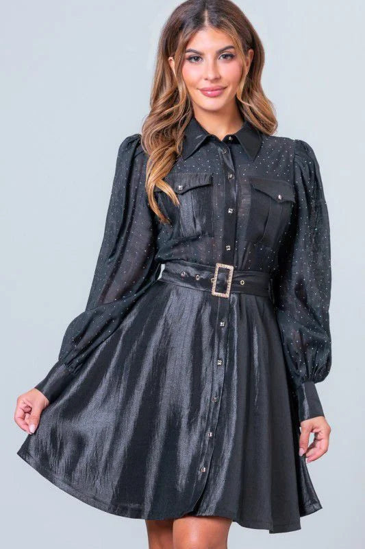 Starlight Elegance Rhinestone Mini Dress in Black