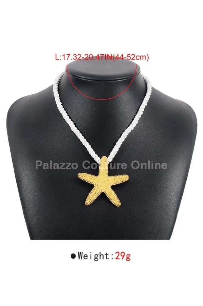 Statement Metal Starfish Rope Chain Necklace (Silver)