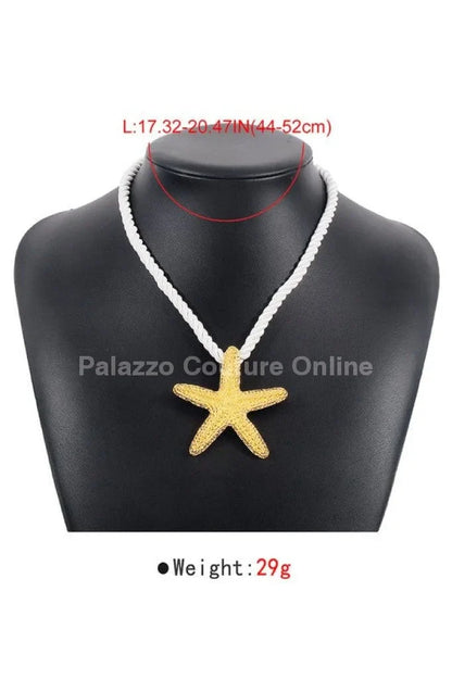 Statement Metal Starfish Rope Chain Necklace (Silver)