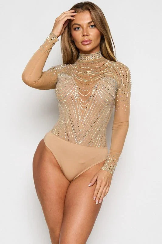 Stellar Dazzle Mesh Bodysuit (Nude)