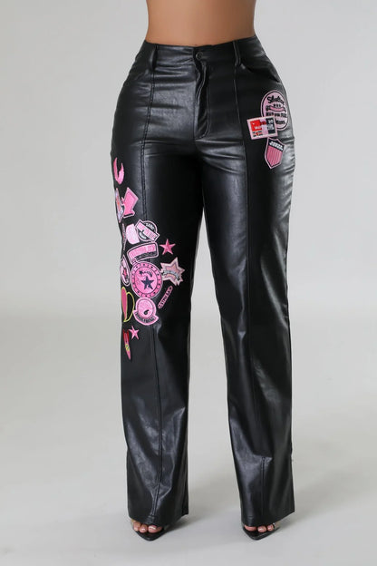 Strut and Slay Leather Wide‑Leg Pants – High Waist