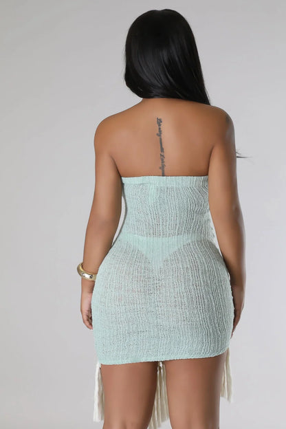 Summers In Cannes Fringe Knit Dress with Tube Silhouette