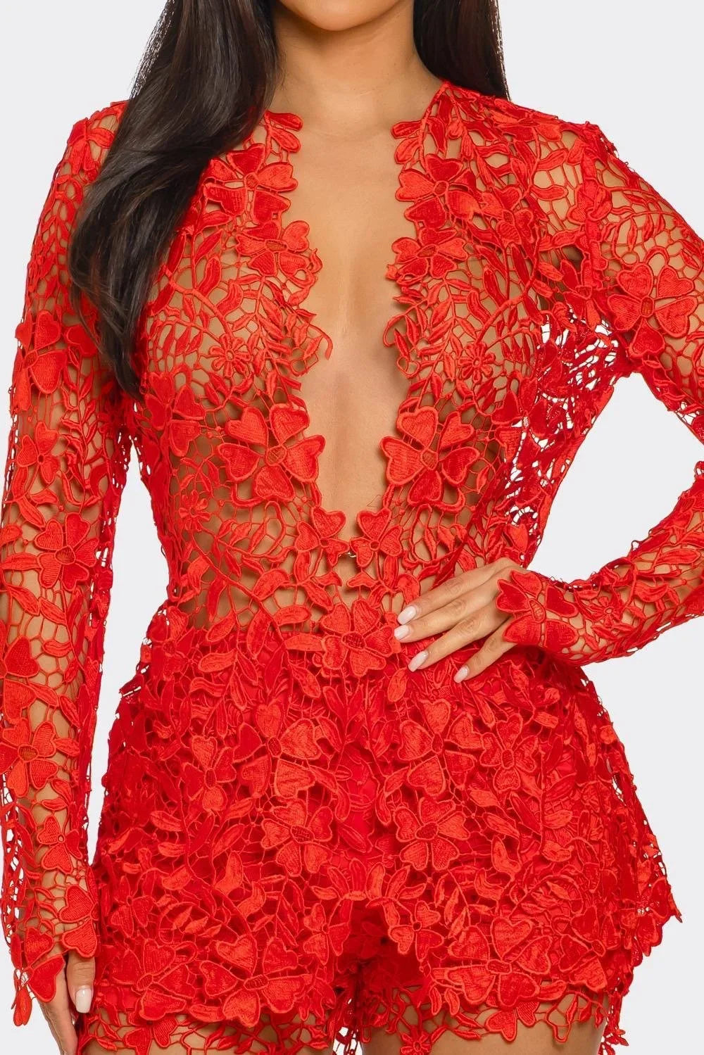 Sunlit Field Lace Short Set Coral