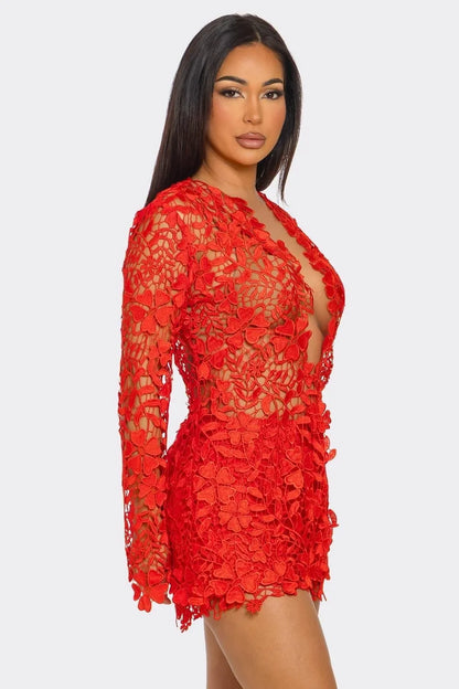 Sunlit Field Lace Short Set Coral