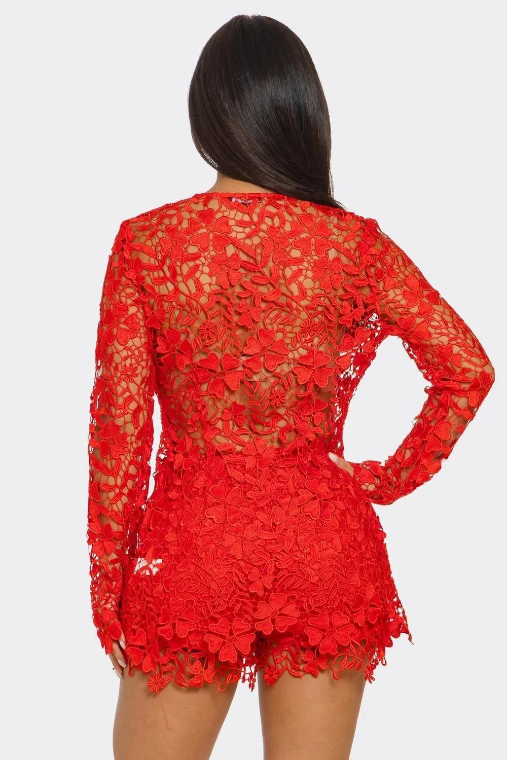 Sunlit Field Lace Short Set Coral
