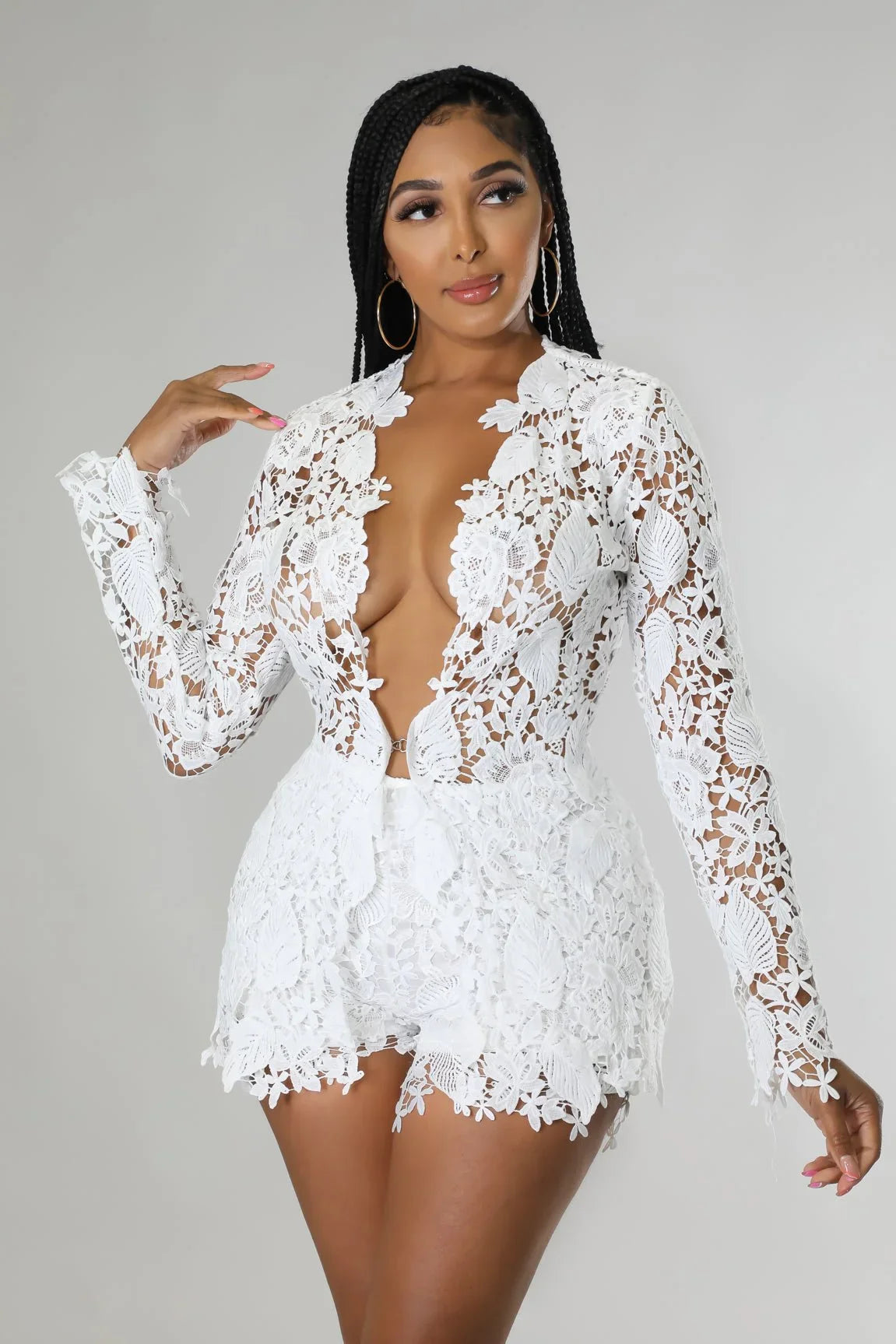 Sunlit Field Lace Short Set (White)