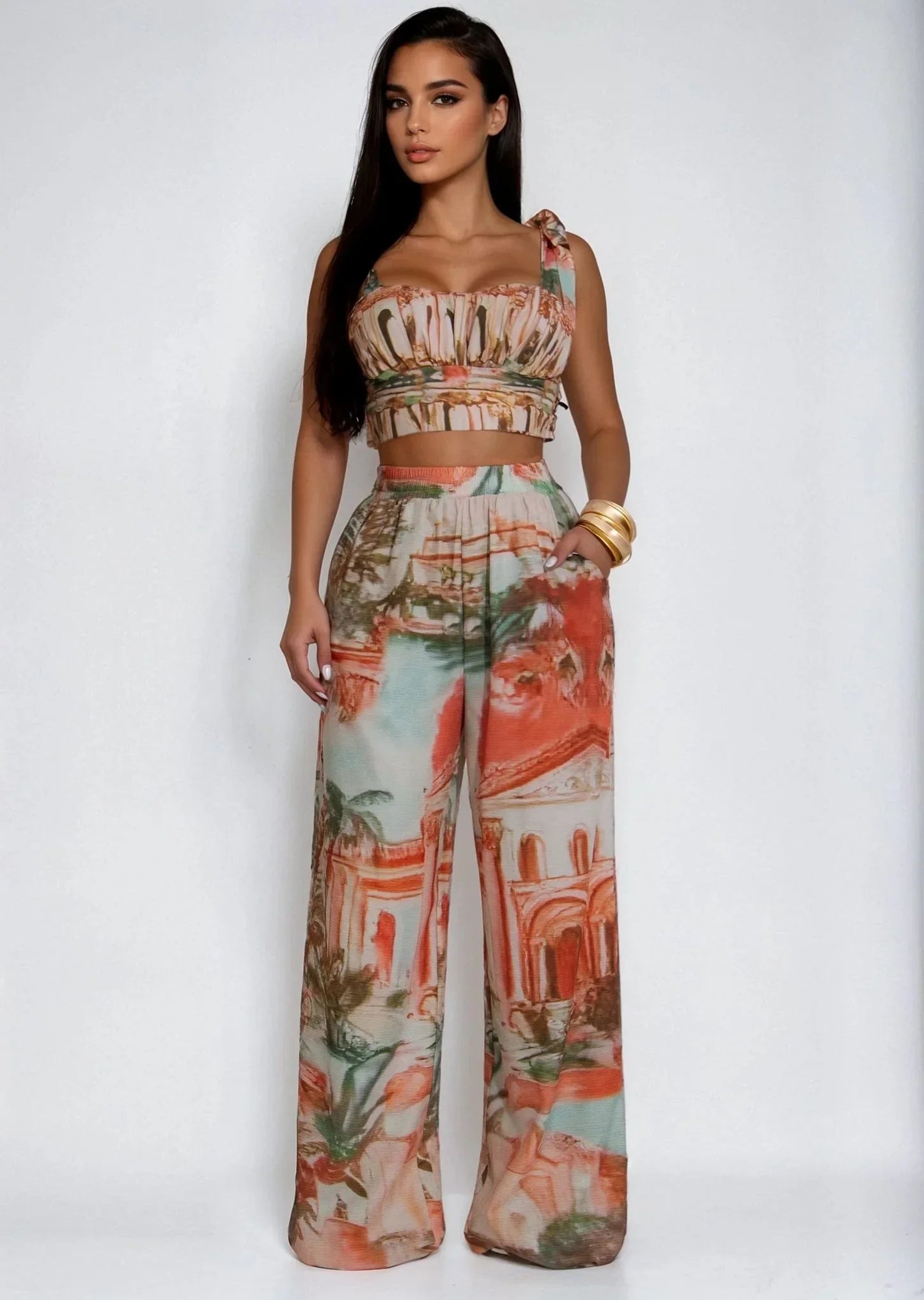 Sunset Riviera Pant Set - Brown