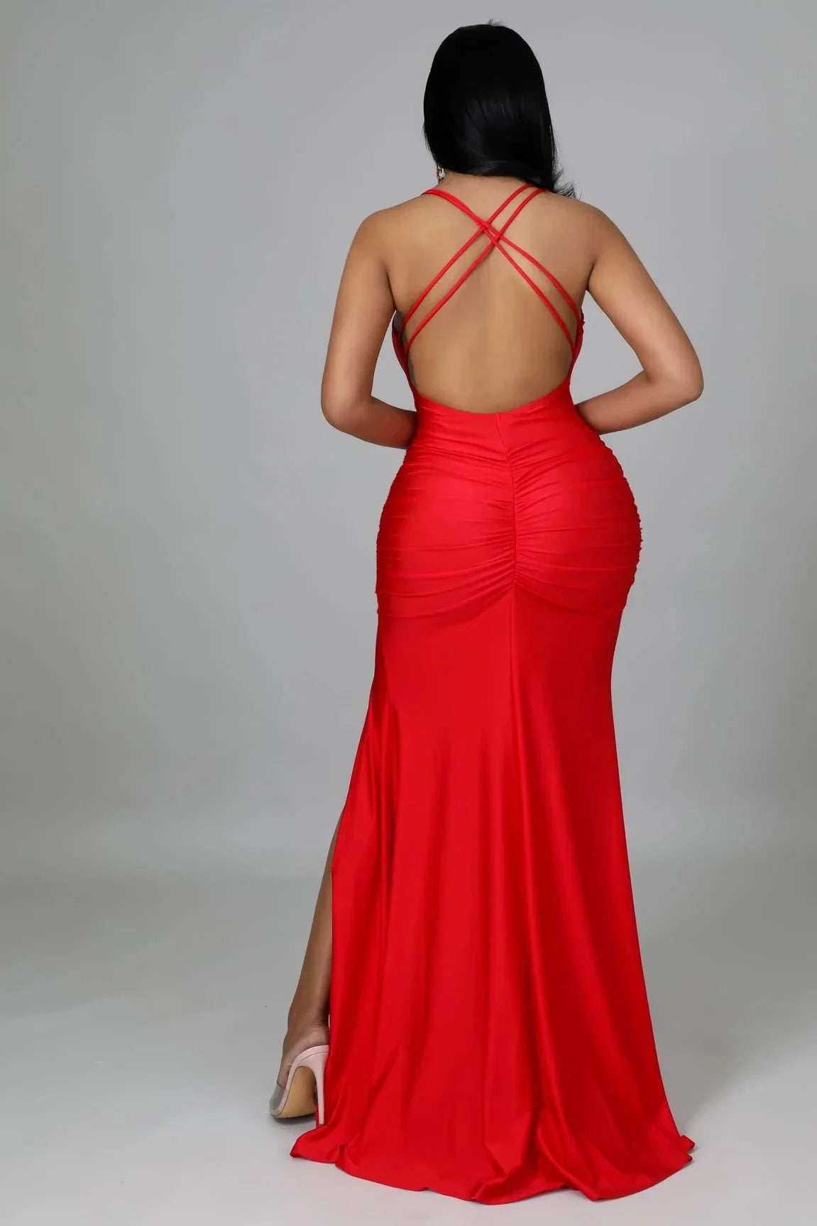 Sweet Dreams Red Maxi Dress with Ruched Cutout Detail