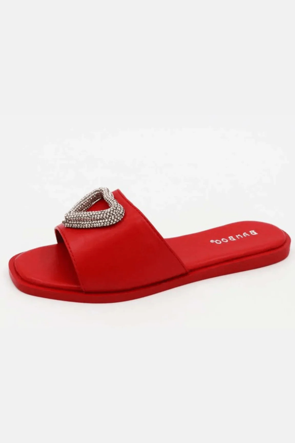 Sweet Heart Red Flat Sandals with Metallic Heart Detail
