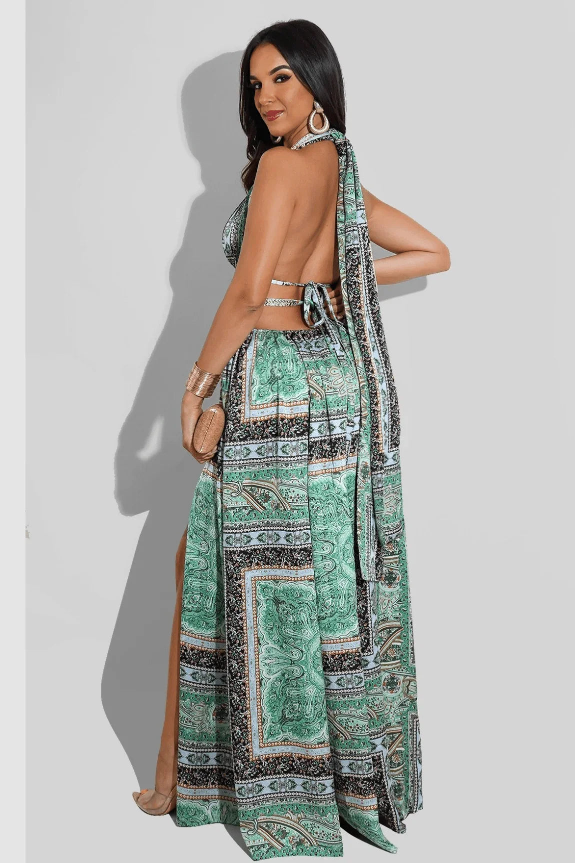 Taken By Beauty Green Maxi Dress with Cutout Detail