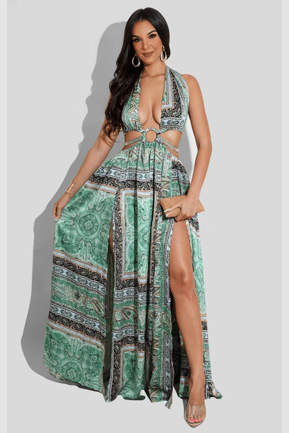 Taken By Beauty Green Maxi Dress with Cutout Detail