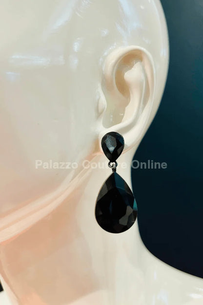 Teardrop Crystal Evening Earrings (Black)