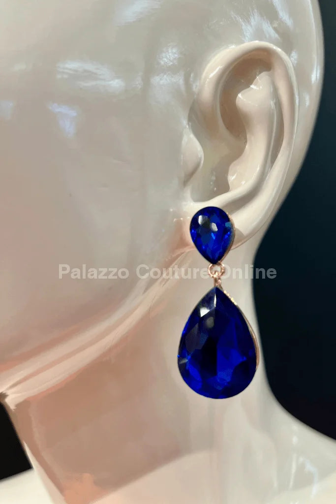 Teardrop Crystal Evening Earrings (Blue)