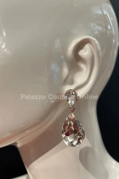 Teardrop Crystal Evening Earrings (Gold)