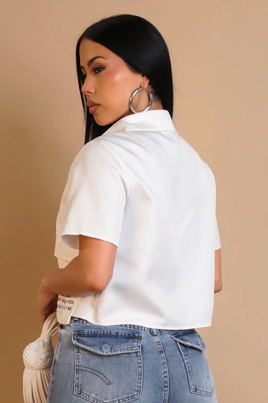 Text Edit Cropped Utility Shirt -
Off White
