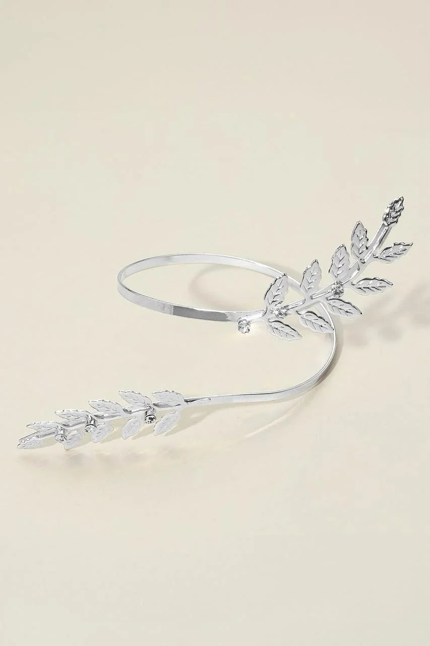 Textured Leaf Vine Arm Cuff Bracelet - Silver