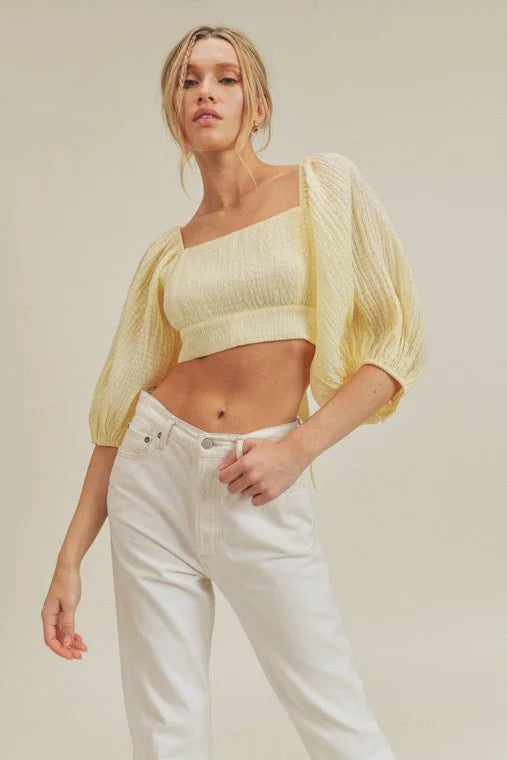 Textured Woven Open Back Blouse