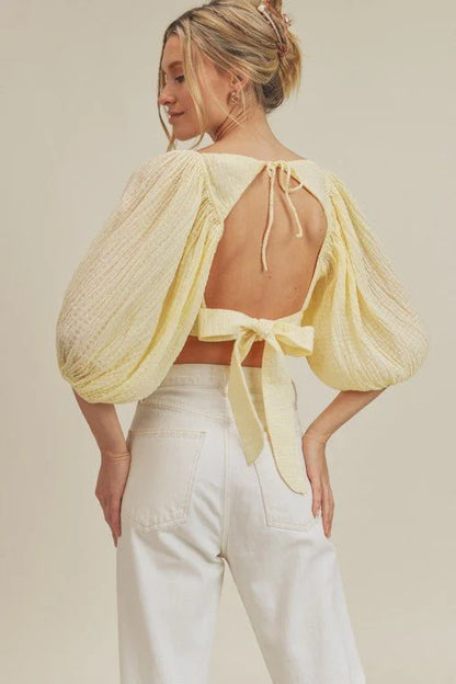 Textured Woven Open Back Blouse