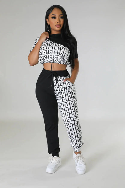 Tiana Days White Pant Set with Crop Top and Drawstring Pants